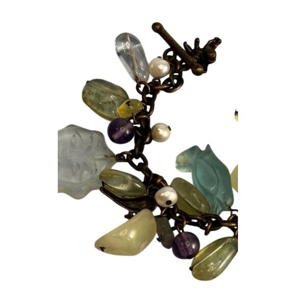 Artisan Charm Bracelet Quartz & Glass Beads Sun Heart Penguin Angel 7" - Picture 2 of 6